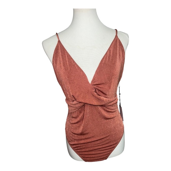 ASTR The Label Size XL Crossover Bodysuit Slinky Rust Color NEW Adjustable Twist - Picture 2 of 9